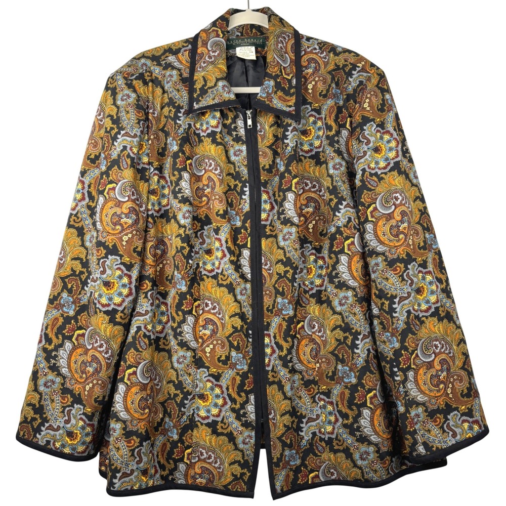 Harve Benard Jacket Womens 24W Paisley Multicolor Zip Art To Wear